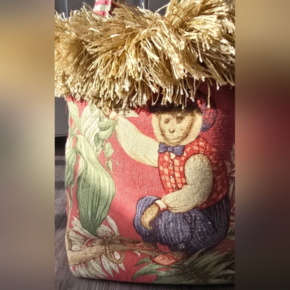 Boho Cottagecore Tapestry Fringe Tote Bag Folk Art Monkey Print Festival Vacay - Picture 7 of 8